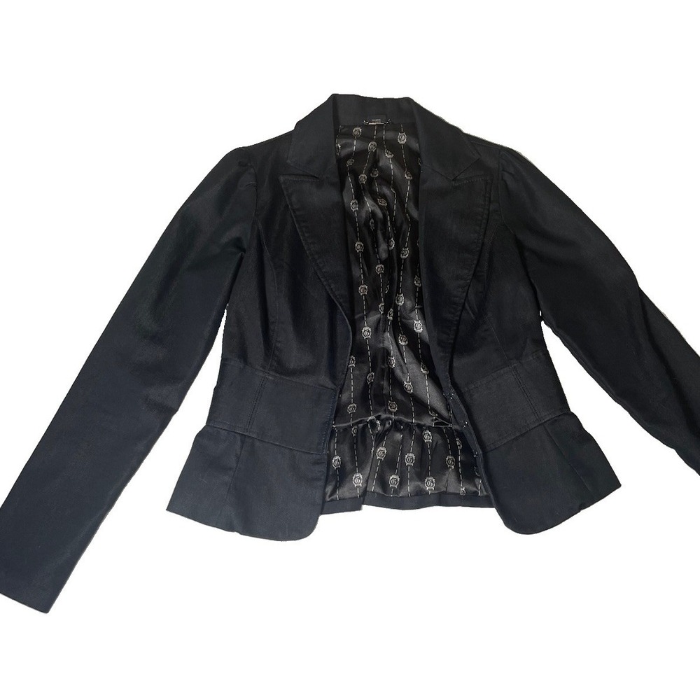 GUESS Women's Black Cotton Jacket Lined Button Front Peplum Long Sleeve Size S